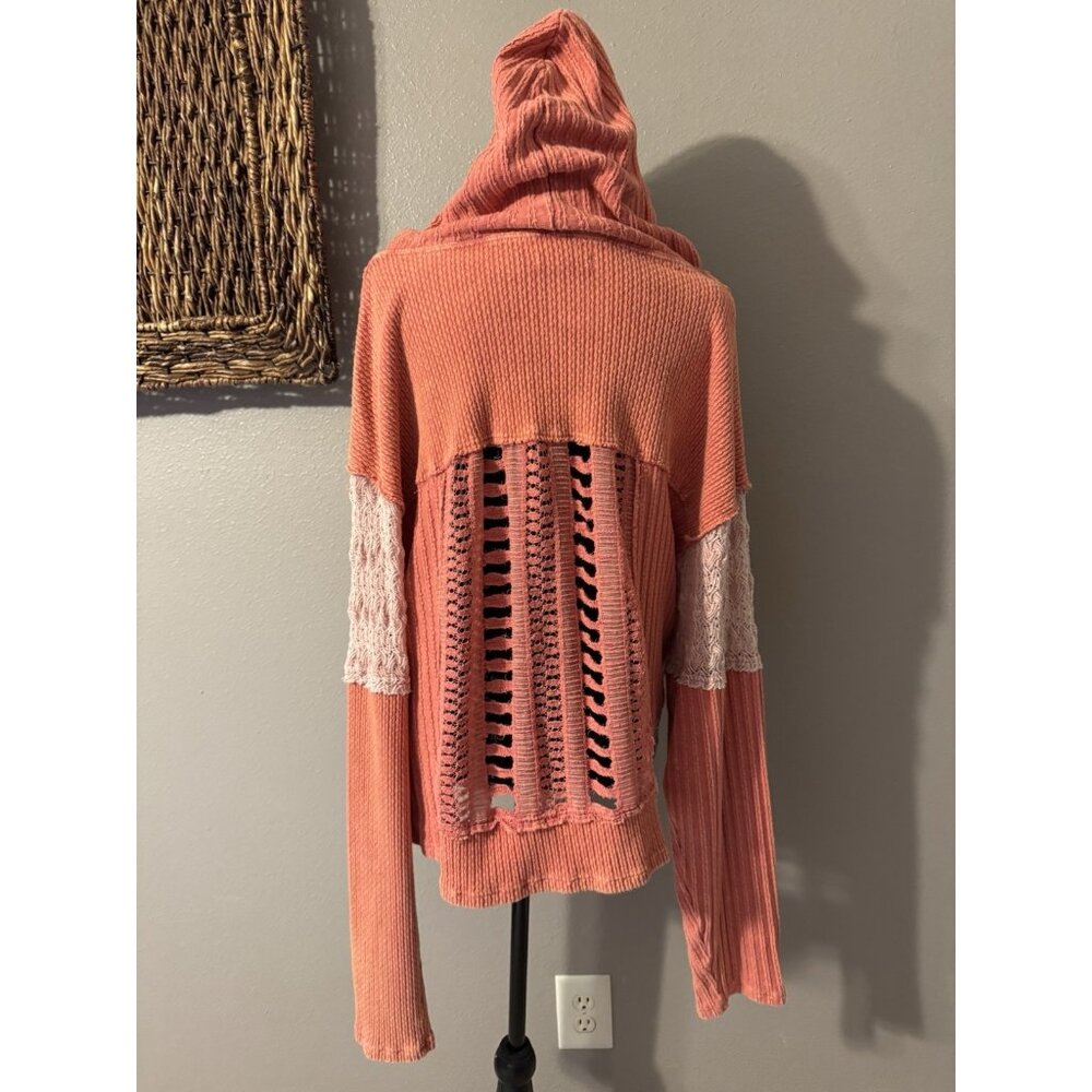 Anthropologie Oli & Hali Knit Pullover Sweater M Hoodie Thrashed Open Orange - Picture 5 of 15